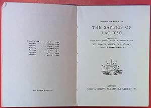 Bild des Verkufers fr Wisdom Of The East. The Sayings Of Lao Tzu. zum Verkauf von biblion2