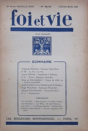 FOI et VIE 35e Année Nouvelle série N° 58-59 Février-Mars 1934
