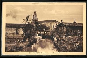 Carte postale Sabres, L`Escomat, vue de Bach, vue sur l'Église