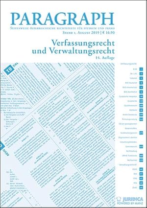 Immagine del venditore per Paragraph - Verfassungs- und Verwaltungsrecht: Paragraph. Seitenweise sterreichische Rechtstexte fr Studium und Praxis (Edition Juridica) venduto da Versandbuchhandlung Kisch & Co.