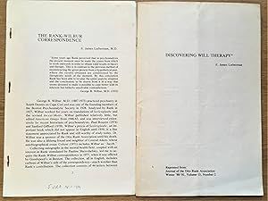 Imagen del vendedor de 1. 'Discovering Will Therapy' (1981) 2. 'The Rank-Wilbur Correspondence' (1971) a la venta por Douglas Books