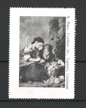 Bild des Verkufers fr Reklamemarke Tapeten von S. Marx, Coethen, Mdchen zhlen Geld durch Blumenverkauf zum Verkauf von Bartko-Reher