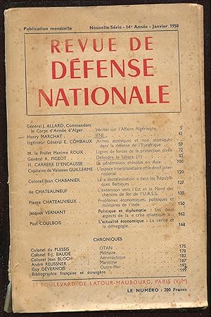 Immagine del venditore per Revue de Dfense Nationale, Nouvelle Srie, 14me anne, janvier 1958 venduto da LibrairieLaLettre2