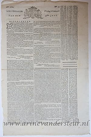 [Newspaper/Krant 1784] s Gravenhaagse Vrydagse Courant Van den 30sten July 1784, no 92, 1p.