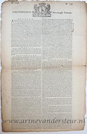 [Newspaper/Krant 1736] s Gravenhaegse Maendaegse Courant 1736, No 139, 1 p.