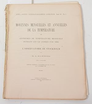 Seller image for Moyennes mensuelles et annuelles de la temprature et extrmes de temperature mensuels pendant les 150 annes 1756?1905  l'observatoire de Stockholm for sale by Thulin&Ohlson AntiqBookseller Since 1918