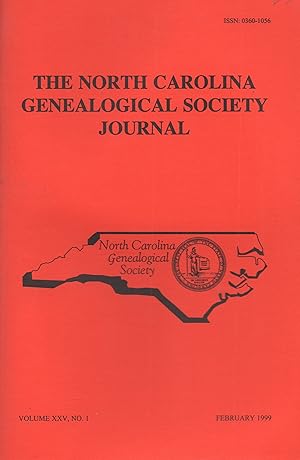 Seller image for North Carolina Genealogical Society Journal Volume XXV, No 1 February 1999 for sale by Book Booth