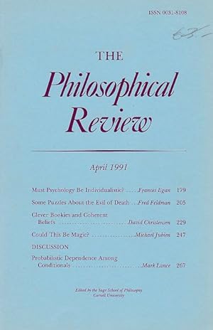 Image du vendeur pour The Philosophical Review. April 1991. A Quarterly Journal. mis en vente par Fundus-Online GbR Borkert Schwarz Zerfa