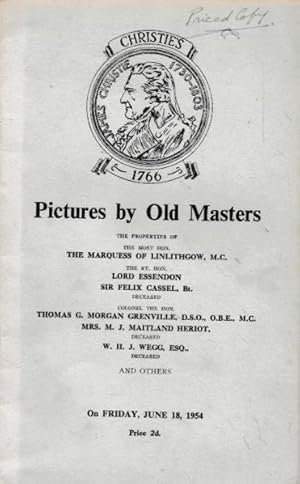 Seller image for Christie, Manson & Woods Catalogue of Pictures by Old Masters. By Order of the Marquess of Linlithgow, Lord Essendon, &c. June 1954 for sale by Barter Books Ltd