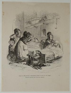 Bild des Verkufers fr Gravure d'aprs J.-J. Grandville tire du "Recueil comique de belles caricatures sur Chine" (1850) : Marmottes malades zum Verkauf von Abraxas-libris
