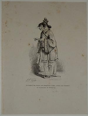Bild des Verkufers fr Gravure d'aprs J.-J. Grandville tire du "Recueil comique de belles caricatures sur Chine" (1850) : Chinoise de Pechy-Ly zum Verkauf von Abraxas-libris