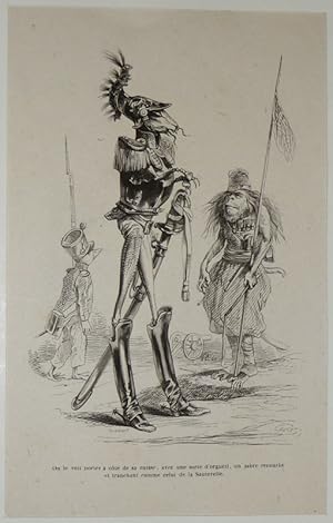 Bild des Verkufers fr Gravure d'aprs J.-J. Grandville tire du "Recueil comique de belles caricatures sur Chine" (1850) : Sauterelle en uniforme militaire zum Verkauf von Abraxas-libris