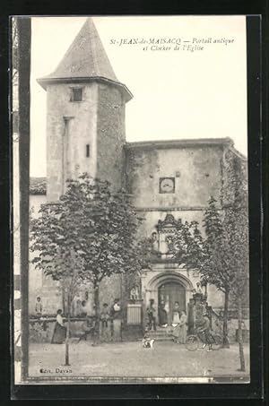 Carte postale St-Jean-de-Maisacq, Portail antique et Clocher de l`Eglise