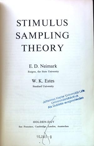 Seller image for Stimulus sampling Theory; Holden-Day Series in Psychology; for sale by books4less (Versandantiquariat Petra Gros GmbH & Co. KG)