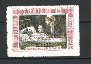 Bild des Verkufers fr Reklamemarke Geldlotterie der Krankenfrsorge 1912, Krankenschwester am Bett eines Verletzten zum Verkauf von Bartko-Reher