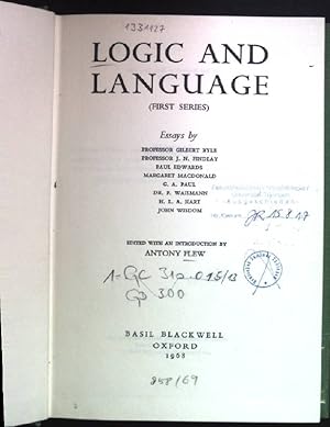 Bild des Verkufers fr Logic and Language (First Series). zum Verkauf von books4less (Versandantiquariat Petra Gros GmbH & Co. KG)