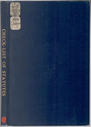 Bild des Verkufers fr Check-List of Statutes of States of the United States of America Including Revisions, Compilations, Digests, Codes and Indexes zum Verkauf von Between the Covers-Rare Books, Inc. ABAA