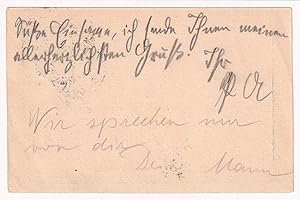An Lina Loos gerichtete Postkarte mit je 2 eigenhänd. Zeilen von Peter Altenberg und Adolf Loos.
