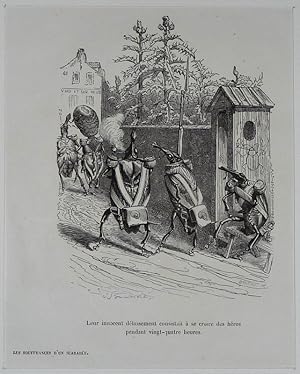 Bild des Verkufers fr Gravure d'aprs J.-J. Grandville tire de "Scnes de la vie prive et publique des animaux" (1853) : Les souffrances d'un scarabe zum Verkauf von Abraxas-libris