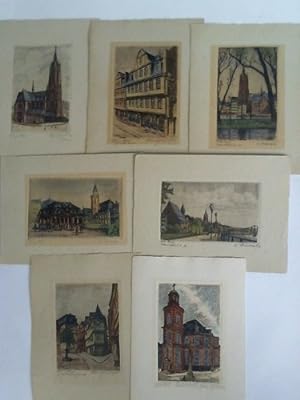 Sammlung von 7 handcolorierten Original-Radierungen mit verschiedenen Ansichten von Frankfurt am ...