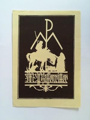 Exlibris für M. Pfaffenritter (dargestellt mit Jäger zu Pferd und Mönch) - Holzschnitt