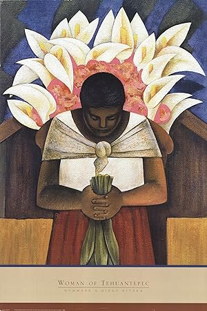 Seller image for DIEGO RIVERA Woman of Tehuantepec 36" x 24" Offset Lithograph 1998 Modernism Brown, Blue, White, Pink for sale by Art Wise