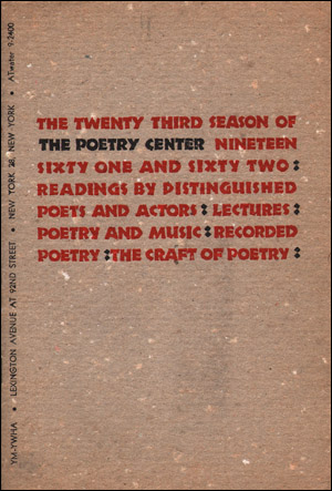 Seller image for The Twenty Third Season of The Poetry Center : Nineteen Sixty One and Sixty Two : Readings By Distinguished Poets and Actors : Lectures : Poetry and Music : Recorded Poetry : The Craft of Poetry for sale by Specific Object / David Platzker