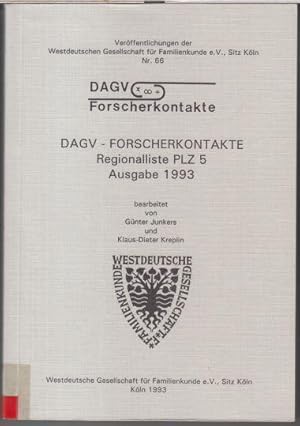 Bild des Verkufers fr Regionalliste PLZ 5 ( Kln und Umgebung ). - Ausgabe 1993. - DAGV Forscherkontakte. zum Verkauf von Antiquariat Carl Wegner