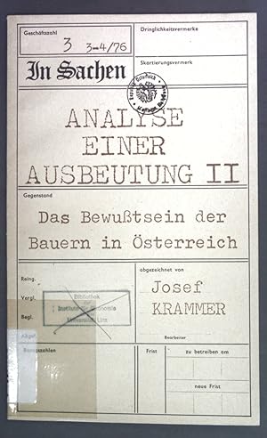 Bild des Verkufers fr Analyse einer Ausbeutung II: Das Bewutsein der Bauern in sterreich. In Sachen. 2. Jhg. 1976 Heft 3. zum Verkauf von books4less (Versandantiquariat Petra Gros GmbH & Co. KG)