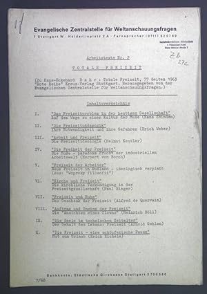 Seller image for Das Freizeitproblem in der heutigen Gesellschaft. Auf dem Wege zu einer Kultur der Mue. - in: EZW Evangelische Zentralstelle fr Weltanschauungsfragen. Arbeitstexte Nr. 2. for sale by books4less (Versandantiquariat Petra Gros GmbH & Co. KG)