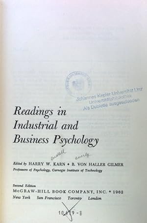 Bild des Verkufers fr Readings in Industrial and Business Psychology; zum Verkauf von books4less (Versandantiquariat Petra Gros GmbH & Co. KG)