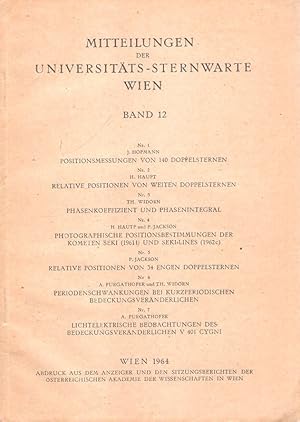 Bild des Verkufers fr Mitteilungen der Universitts-Sternwarte Wien. Bd.12. Nr.1 -7. zum Verkauf von Brbel Hoffmann