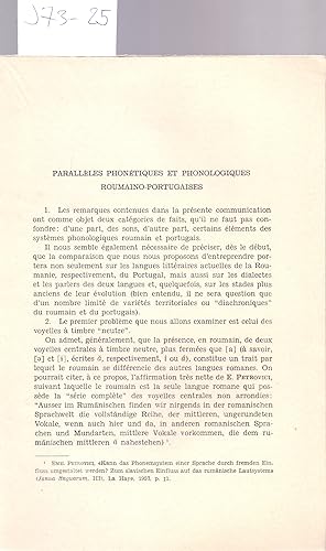 Seller image for PARALLELES PHONETIQUES ET PHONOLOGIQUES, ROUMAINO-PORTUGAISES for sale by Libreria 7 Soles