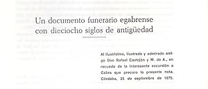 Imagen del vendedor de UN DOCUMENTO FUNERARIO EGABRENSE CON DIECIOCHO SIGLOS DE ANTIGUEDAD a la venta por Libreria 7 Soles