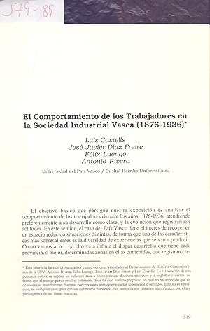 Seller image for EL COMPORTAMIENTO DE LOS TRABAJADORES EN LA SOCIEDAD INDUSTRIAL VASCA (1876-1936) for sale by Libreria 7 Soles