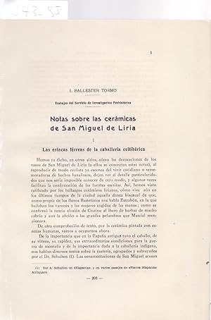 Seller image for NOTAS SOBRE LAS CERAMICAS DE SAN MIGUEL DE LIRIA (VALENCIA) for sale by Libreria 7 Soles
