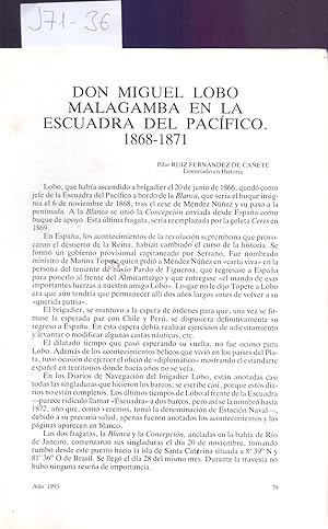 Bild des Verkufers fr DON MIGUEL LOBO MALAGAMBA EN LA ESCUADRA DEL PACIFICO. 1868-1871 zum Verkauf von Libreria 7 Soles