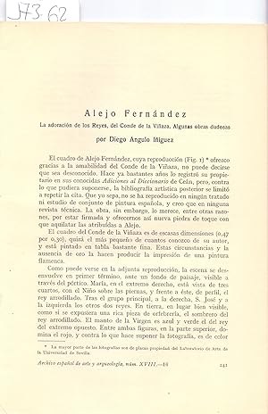 Imagen del vendedor de ALEJO FERNANDEZ : LA ADORACION DE LOS REYES, DEL CONDE DE LA VIAZA. ALGUNAS OBRAS DUDOSAS a la venta por Libreria 7 Soles