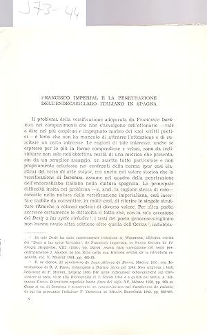 Imagen del vendedor de FRANCISCO IMPERIAL E LA PENETRAZIONE DELL ENDECASILLABO ITALIANO IN SPAGNA a la venta por Libreria 7 Soles