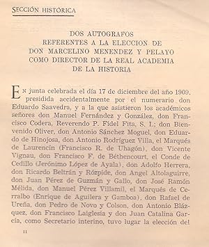 Imagen del vendedor de DATOS AUTOGRAFOS REFERENTES A LA ELECCION DE DON MARCELINO MENENDEZ Y PELAYO COMO DIRECTOR DE LA REAL ACADEMIA DE LA HISTORIA (FACSIMIL) a la venta por Libreria 7 Soles