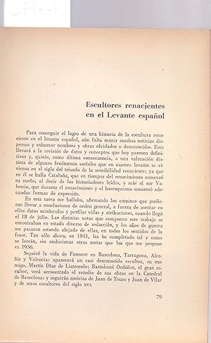 Imagen del vendedor de ESCULTORES RENACIENTES EN EL LEVANTE ESPA�OL a la venta por Libreria 7 Soles