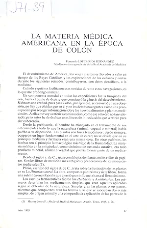 Seller image for LA MATERIA MEDICA AMERICANA EN LA EPOCA DEL COLON for sale by Libreria 7 Soles