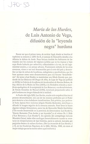 Imagen del vendedor de MARIA DE LAS HURDES, DE LUIS ANTONIO DE LA VEGA, DIFUSONO DE LA "LEYENDA NEGRA" HURDANA (EXTREMADUTA) a la venta por Libreria 7 Soles