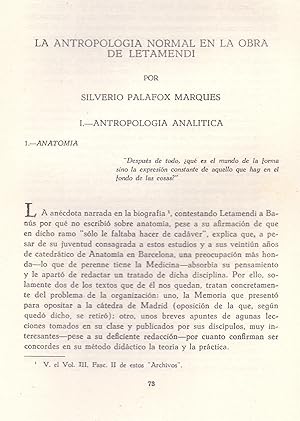 Imagen del vendedor de LA ANTROPOLOGIA NORMAL EN LA OBRA DE LETAMENDI - ANTROPOLOGIA ANALITICA a la venta por Libreria 7 Soles