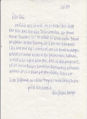 Eigenhändiger Brief (adressiert an Kiki Kogelnik, österr. Künstlerin 1935-1997). Mit eigenhänd. K...