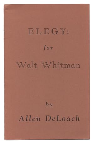 Seller image for Elegy: for Walt Whitman for sale by Arundel Books