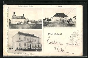 Ansichtskarte Dolni Brezany, Skola, Kniz. arcibisk. úrednický dum, Kniz. arcibisk. zámek