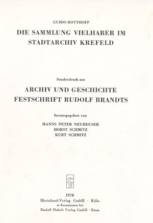 Image du vendeur pour Die Sammlung Vielhaber im Stadtarchiv Krefeld. Mit 4 Abbildungen. mis en vente par Antiquariat Heinz Tessin