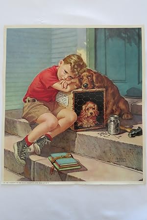 PARTING OF THE WAYS - BOY AND DOG VINTAGE LITHOGRAPH PRINT