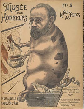 Le Roi des Porcs . No. 4 (Émile Zola, en porc, maculant de « caca international ) Original lithog...